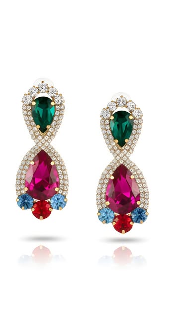 گوشواره کلاسیک با نگین های رنگی